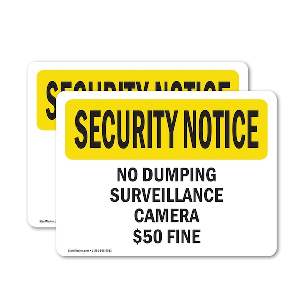 Signmission No Dumping Surveillance Camera $50 Fine OSHA Security Notice Sign, Vinyl Decal, 5in x 3.5in, 2PK OS-2PACK-SN-D-35-L-11494 - main